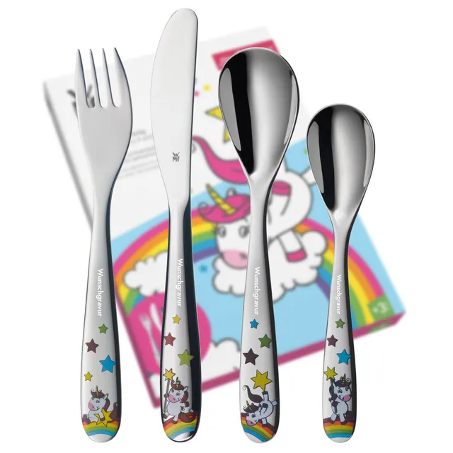 wmf-kinderbesteck-einhorn-mit-gravur-4-teilig-cromargan-edelstahl-18-10-personal image 1