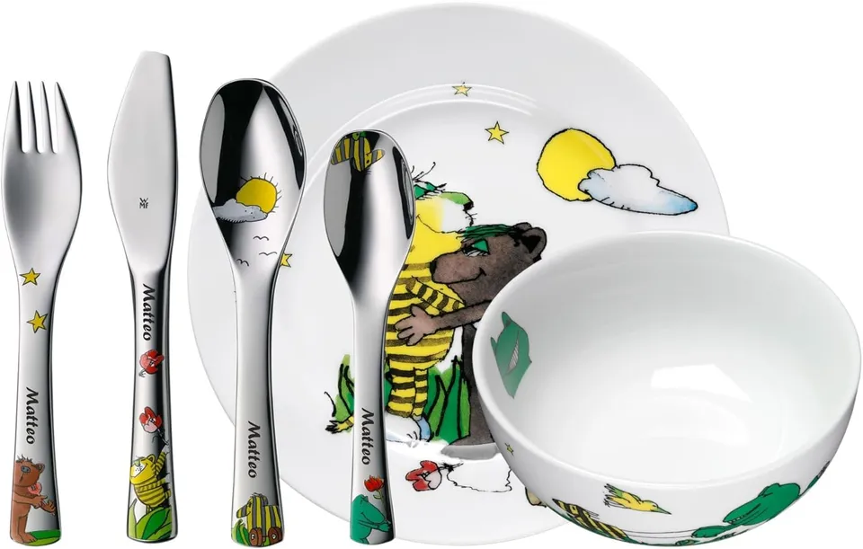 wmf-janosch-kindergeschirr-set-6-teilig-mit-gravur-porzellan-teller-m-sli-schale image 1