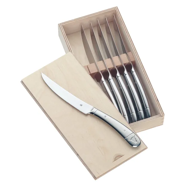 wmf-steakmesser-set-6-teilig-in-holzbox-geschmiedete-monobloc-klingen-mit-wellen image 1