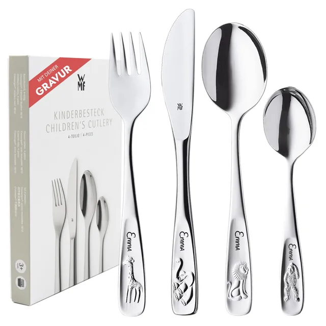 wmf-kinderbesteck-mit-namensgravur-4-teilig-edelstahl-personalisiertes-taufgesch image 1