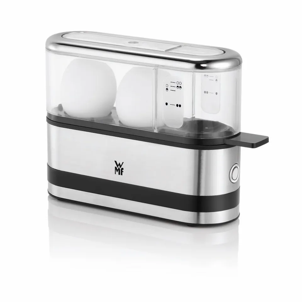 wmf-k-chenminis-eierkocher-f-r-1-2-eier-cromargan-edelstahl-matt-250-w-mit-messb image 1