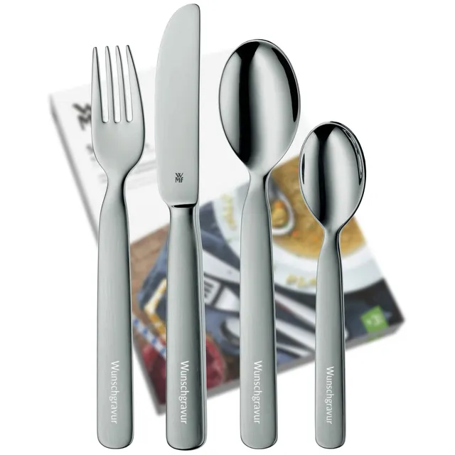 wmf-kinderbesteck-first-lyric-4-teilig-mit-wunschgravur-cromargan-edelstahl-18-1 image 1