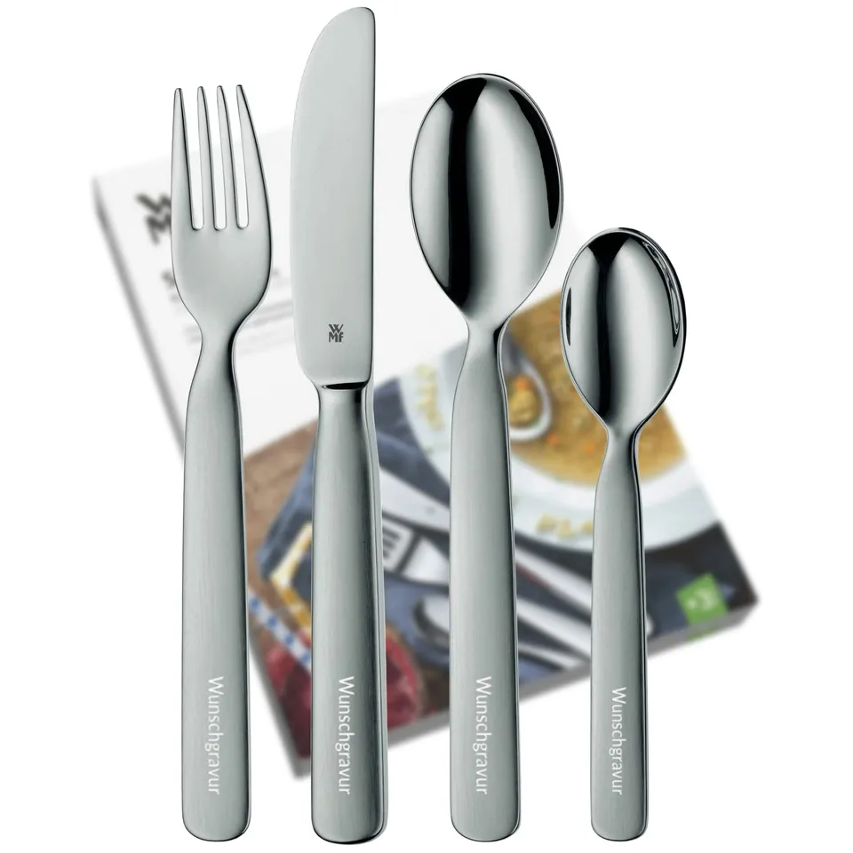 wmf-kinderbesteck-first-lyric-4-teilig-mit-wunschgravur-cromargan-edelstahl-18-1 image 1
