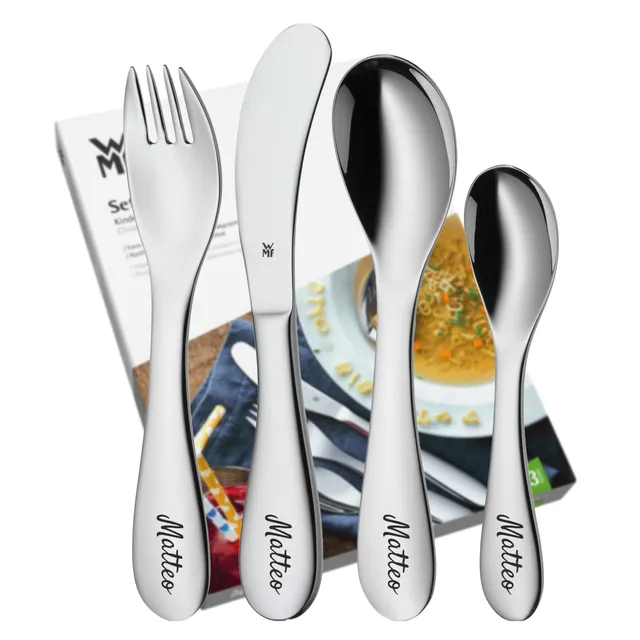 wmf-knuddel-kinderbesteck-4-teilig-mit-namensgravur-cromargan-edelstahl-18-10-f- image 1