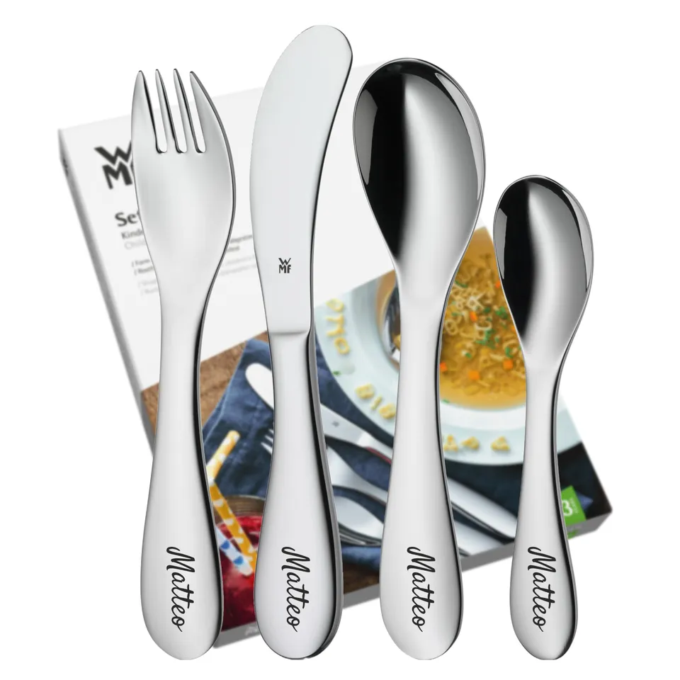 wmf-knuddel-kinderbesteck-4-teilig-mit-namensgravur-cromargan-edelstahl-18-10-f- image 1