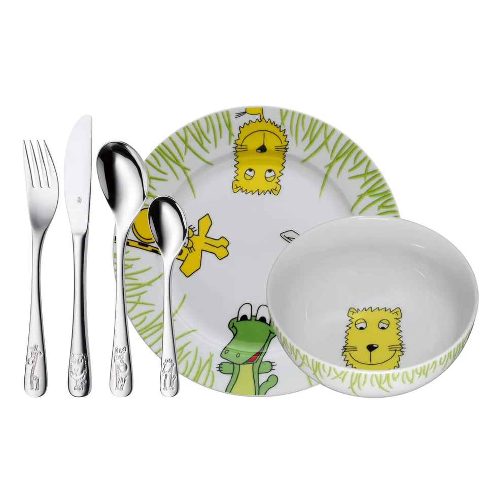 wmf-safari-kinder-geschirrset-6-teilig-mit-kinderbesteck-aus-cromargan-edelstahl image 1