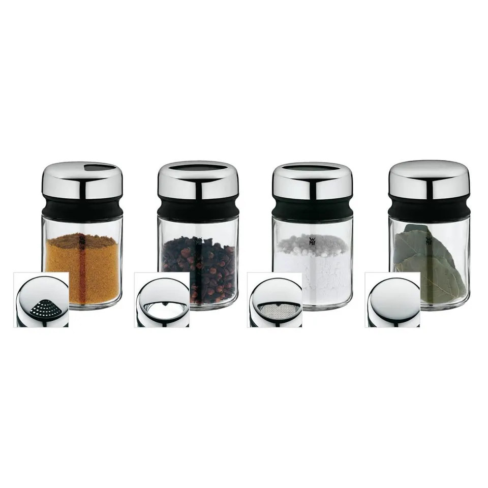 wmf-depot-gew-rzstreuer-set-4-teilig-100-ml-gew-rzdosen-aus-glas-mit-cromargan-d image 1