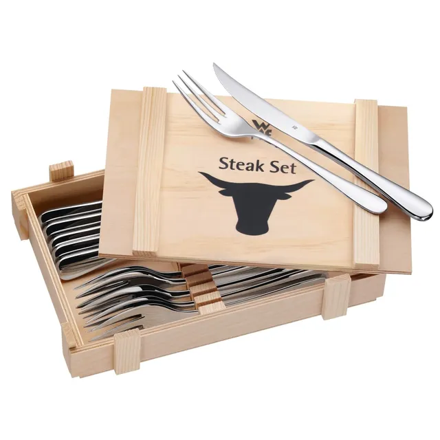 wmf-steakbesteck-set-12-teilig-f-r-6-personen-6-steakmesser-6-steakgabeln-cromar image 1