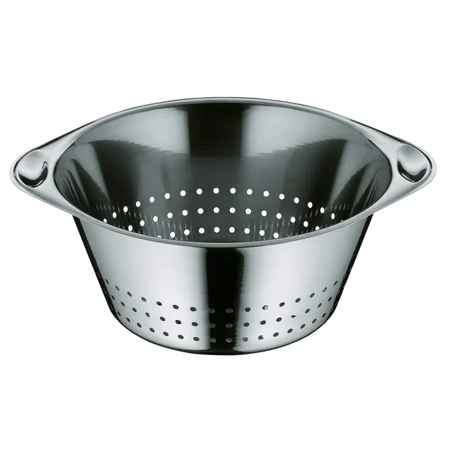 wmf-gourmet-sieb-edelstahl-24-cm-seiher-mit-gro-en-l-chern-aus-cromargan-edelsta image 1