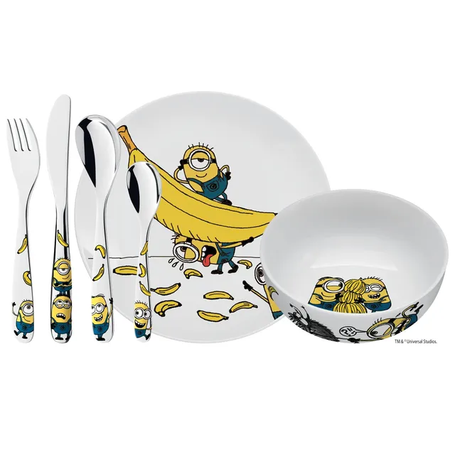 wmf-minions-kinder-geschirrset-6-teilig-kinderbesteck-aus-cromargan-edelstahl-po image 1