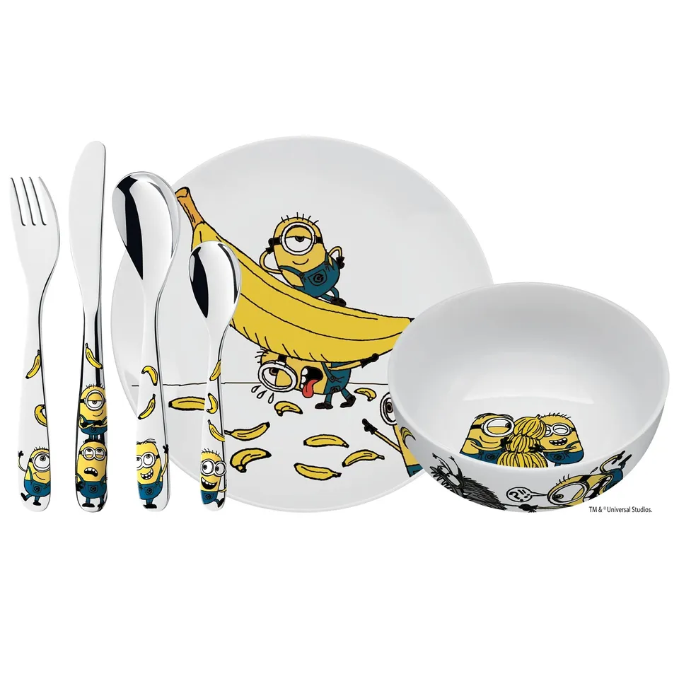 wmf-minions-kinder-geschirrset-6-teilig-kinderbesteck-aus-cromargan-edelstahl-po image 1