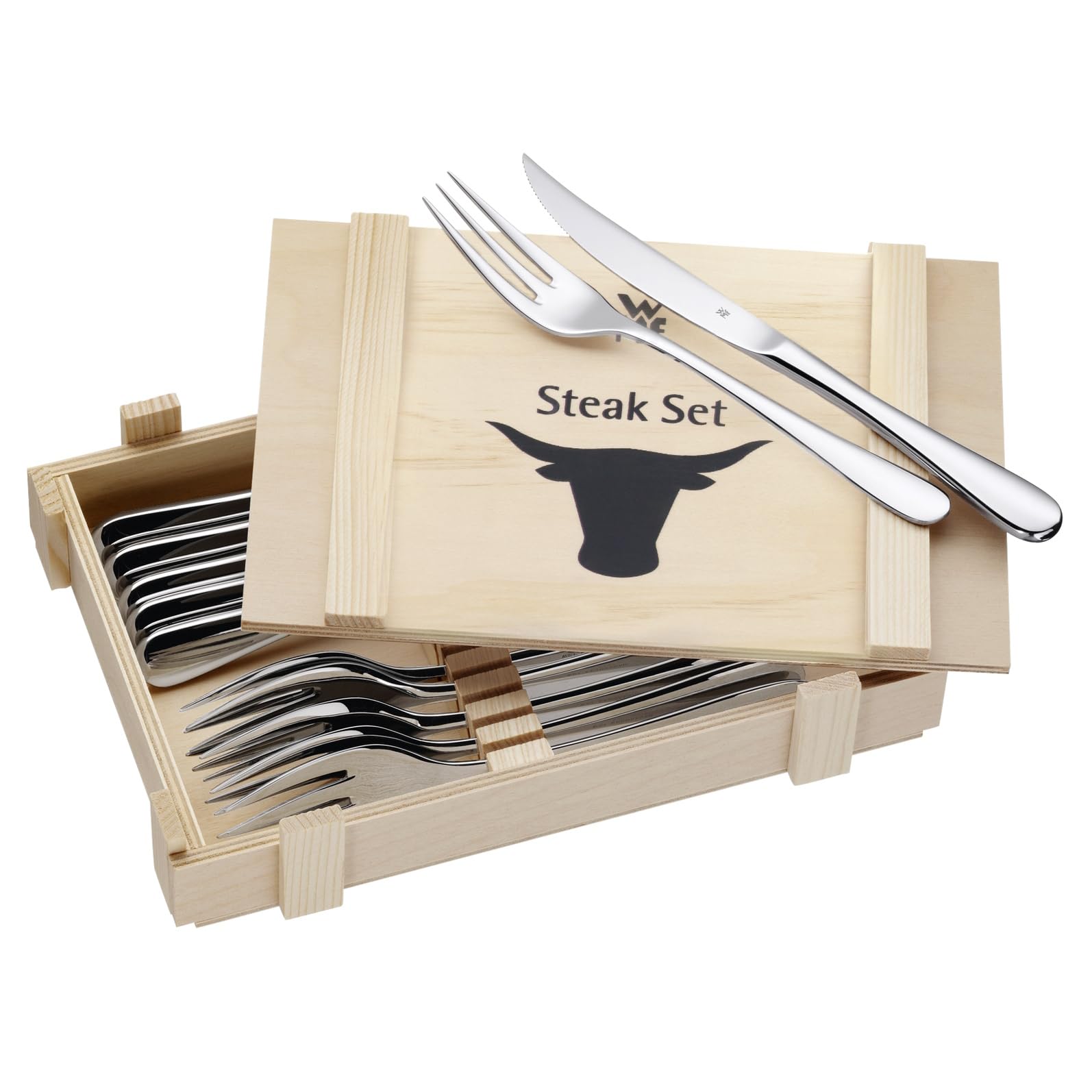 wmf-steakbesteck-set-12-teilig-f-r-6-personen-6-steakmesser-6-steakgabeln-cromar image 1