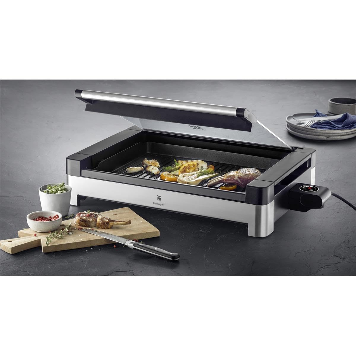 wmf-lono-tischgrill-elektrisch-2200-watt-mit-glasdeckel-antihaftbeschichteter-gr image 4