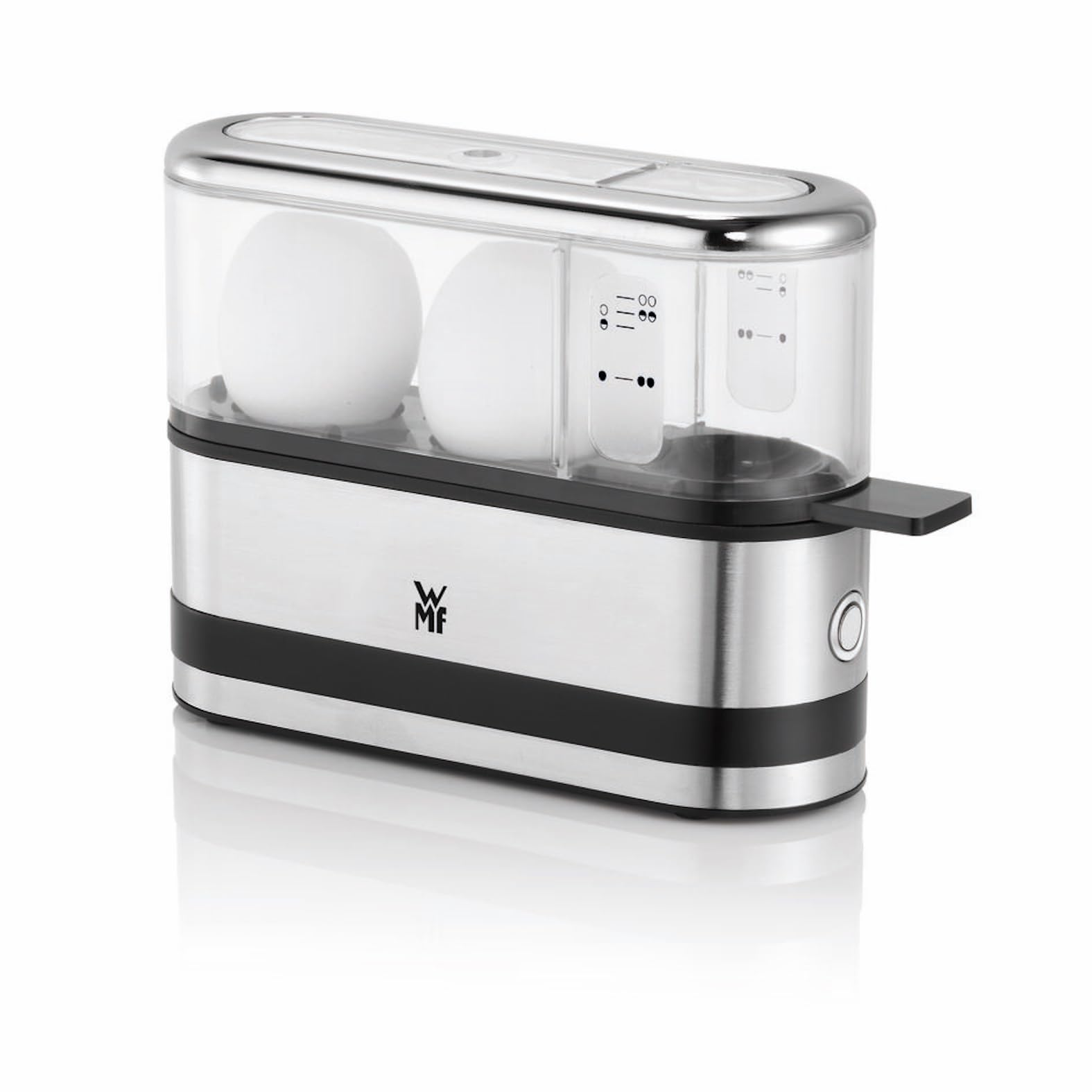 wmf-k-chenminis-eierkocher-f-r-1-2-eier-cromargan-edelstahl-matt-250-w-mit-messb image 1