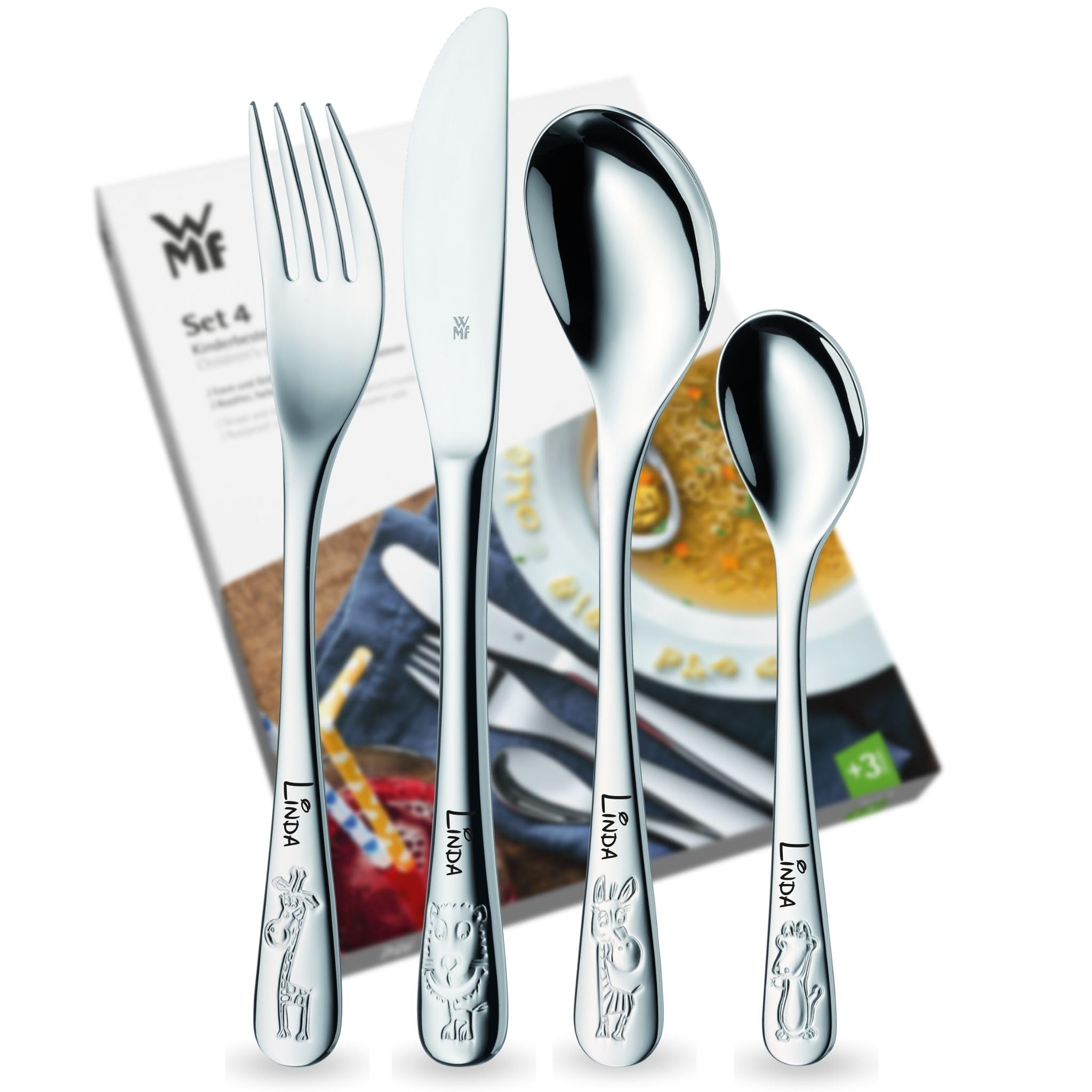 wmf-kinderbesteck-safari-4-teilig-mit-namensgravur-personalisierte-edelstahlbest image 1