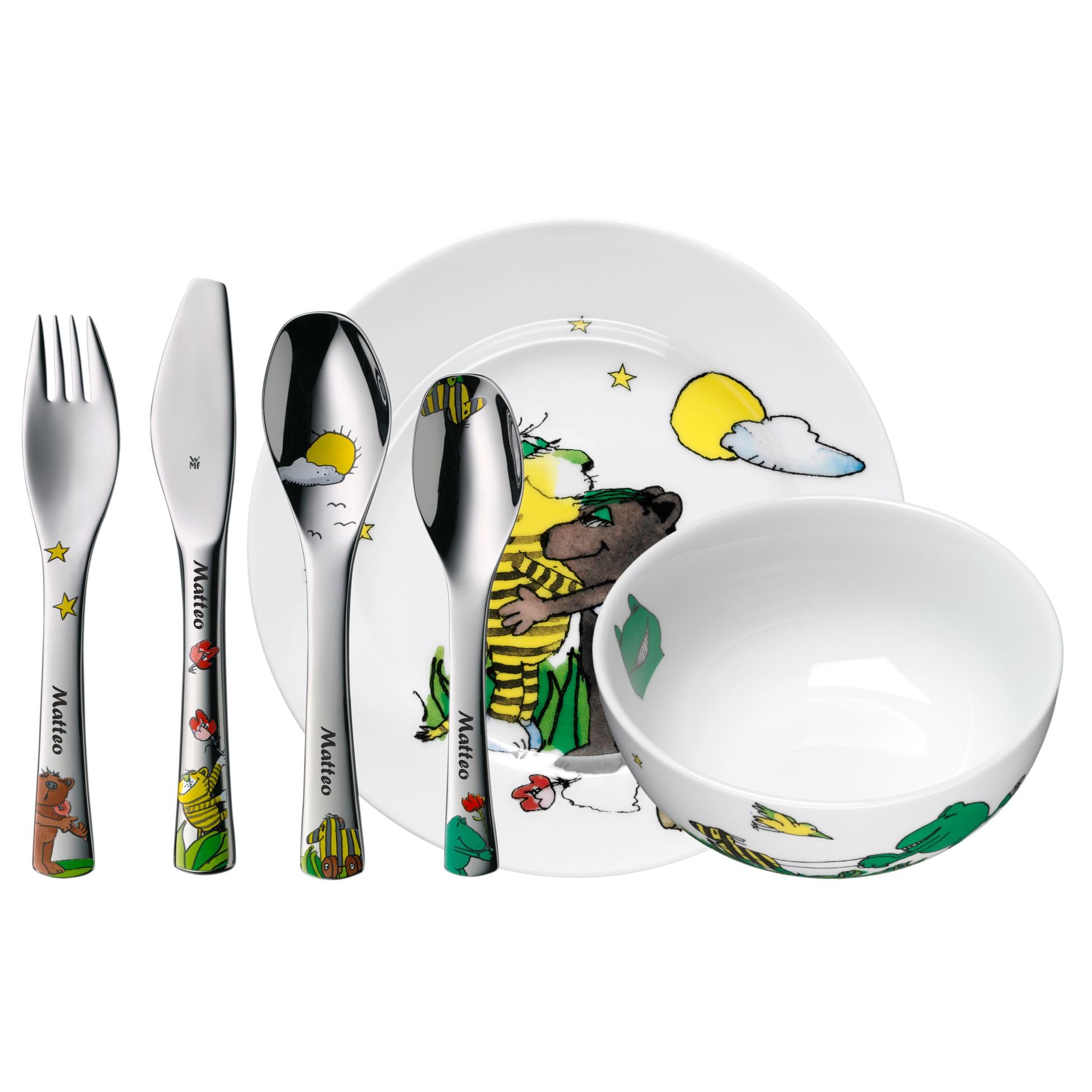wmf-janosch-kindergeschirr-set-6-teilig-mit-namensgravur-porzellan-teller-schale image 1