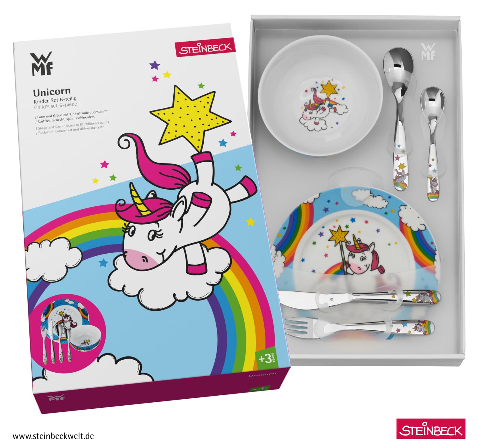 wmf-einhorn-kinder-geschirrset-6-teilig-kindergeschirr-mit-kinderbesteck-cromarg image 6