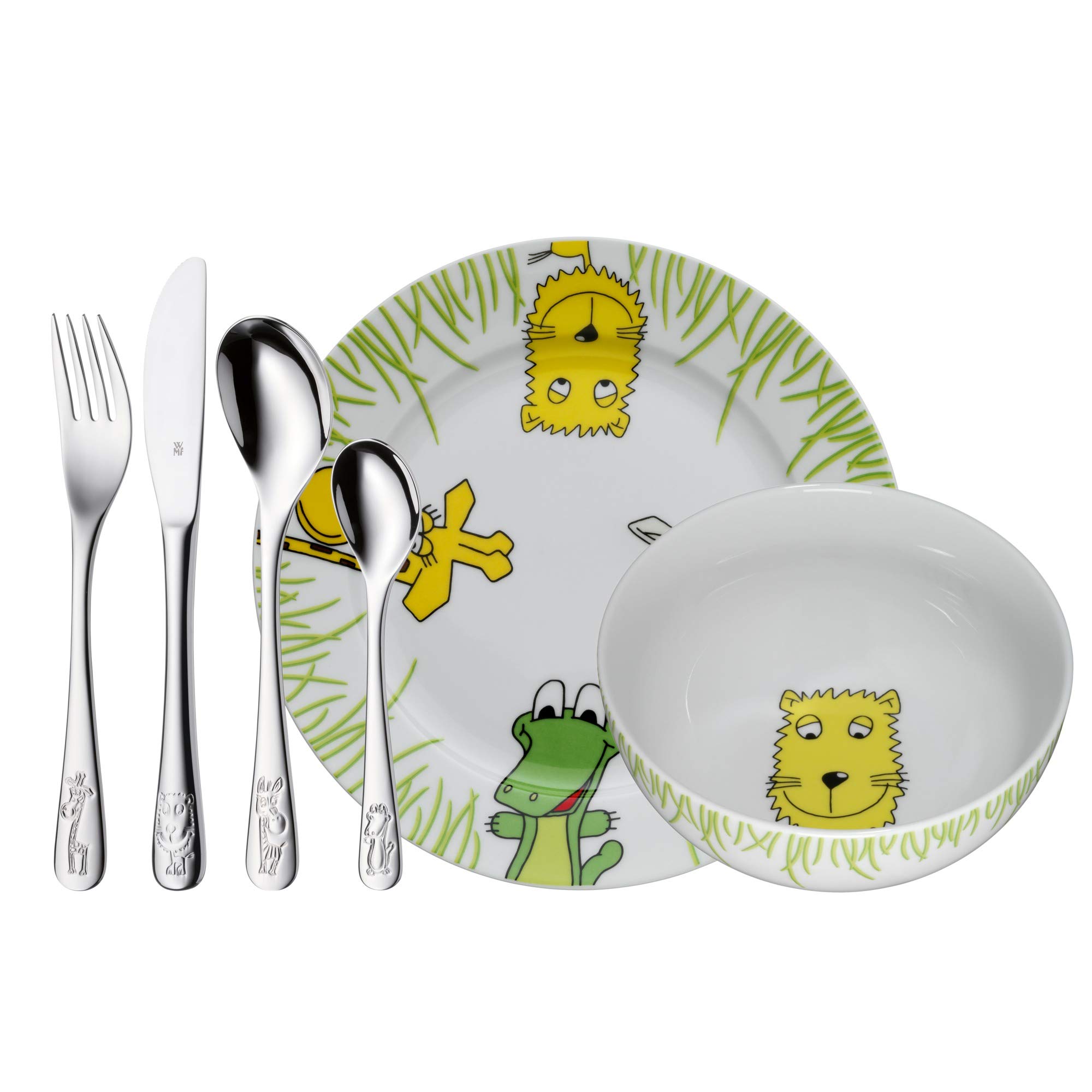wmf-safari-kinder-geschirrset-6-teilig-mit-kinderbesteck-aus-cromargan-edelstahl image 1