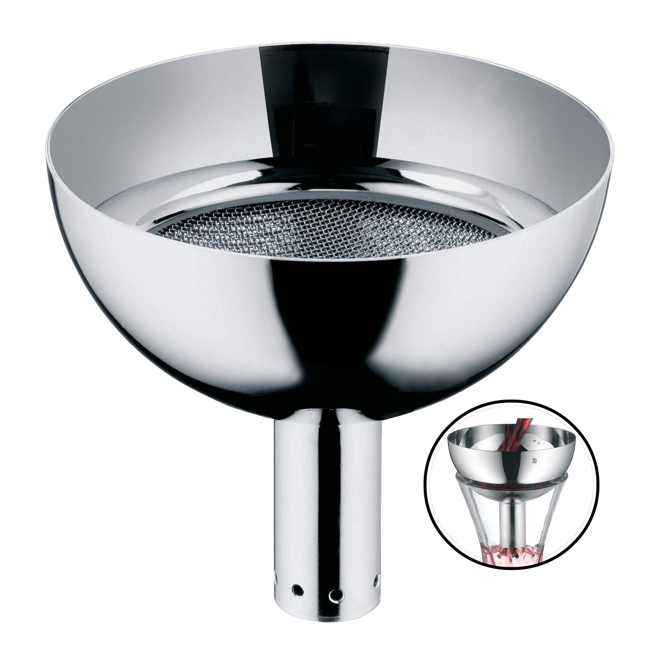 wmf-vino-dekantiertrichter-9-cm-mit-feinen-l-chern-und-sieb-cromargan-edelstahl- image 1